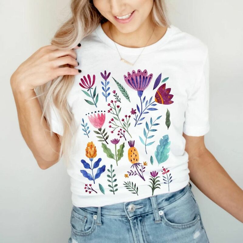 Wildflower Tshirt Wild Flowers Shirt Floral Tshirt Flower Shirt for Women Ladies Shirts 2024 Summer New Tees Best Friend Gift
