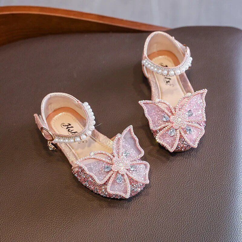 Dziewczęce słodkie buty księżniczki cekiny Bowknot letnie sandały dziecięce maluch Fashion Party Dance dziecięce buty na niskim obcasie 21-35