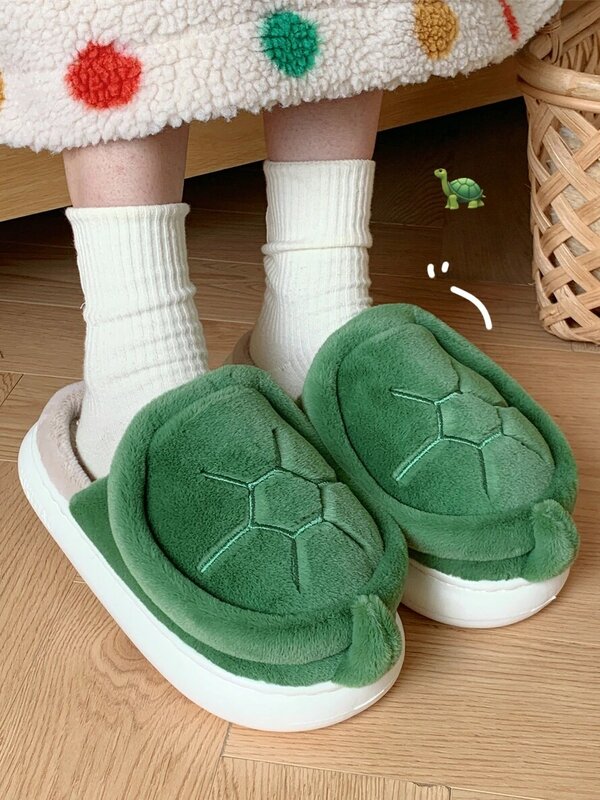 Słodkie kapcie żółwia dla par domowe ciepłe i antypoślizgowe zamszowe buty dla mężczyzn i kobiet zimowe kreatywne dziecko z żółwiem