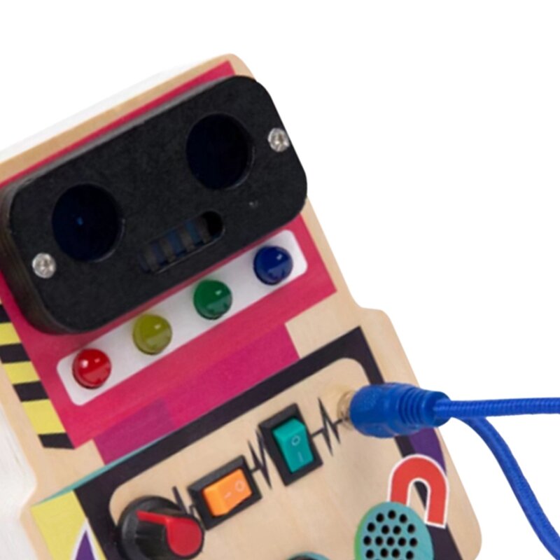 Papan sibuk dengan lampu LED Kayu lampu lalu lintas Robot papan sibuk simulasi lampu sibuk saklar mainan pendidikan dini mudah digunakan