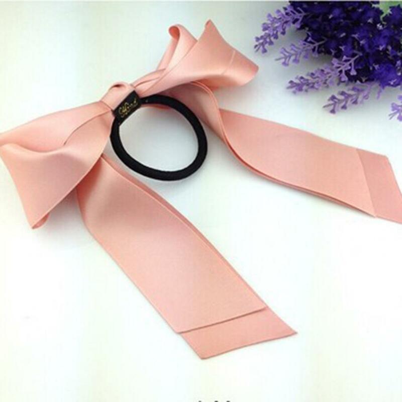 Women Hair Band Sweet Double-layer Satin Hair Scrunchie Solid Color Bow Hair Tie For Daily Wear
