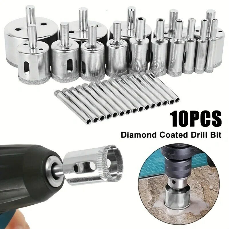 10PCS 6-30mm Diamond Coated Drill Bit Set Tile Marble Glass Ceramic Hole Saw Drilling Bits for Power Tools Marble Drilling Bit