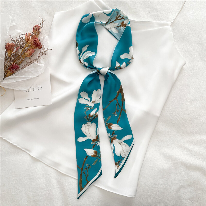 Drucken Dünne Band Schal für Frauen Haar Krawatte Tasche Bandana Stirnband Silk Satin Zubehör Mädchen Mode Gürtel Handgelenk Halstuch Neue