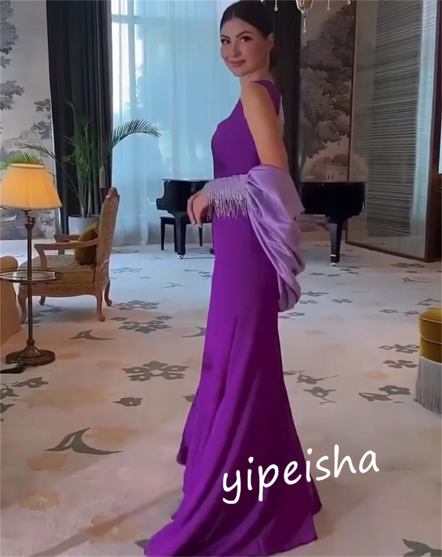 Prom Dress Saudi Arabia Jersey Beading Valentine's Day Sheath Square Neck Bespoke Occasion Gown Midi Dresses