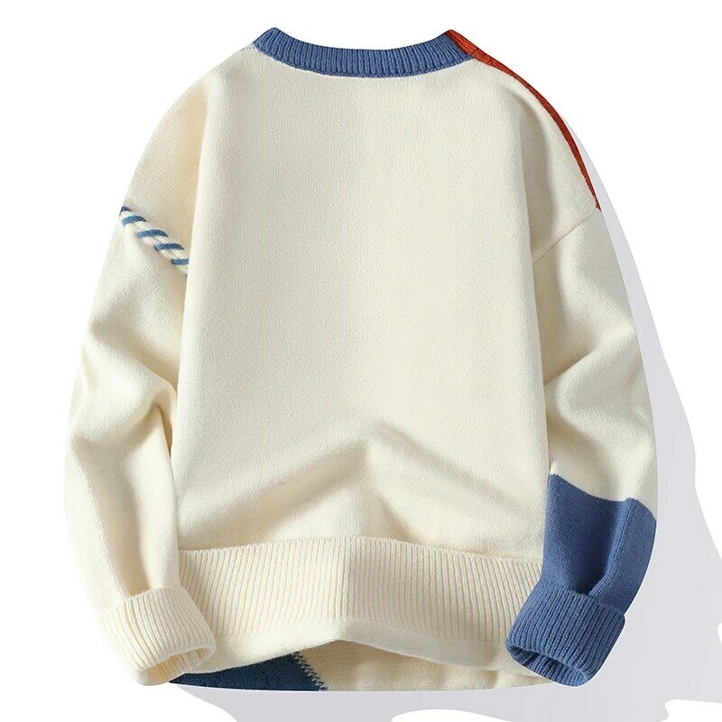 Men's warm knit sweater, crewneck sweater, Korean streetwear, casual wear, Fall/Winter