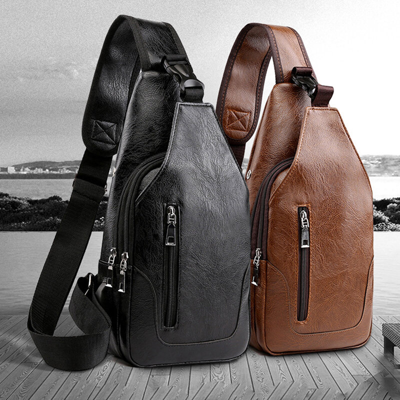 2023 Vintage Men Shoulder Bag Fashion Business Package Leather Crossbody Sling Messenger Bags Big Capacity Male Chest Pack