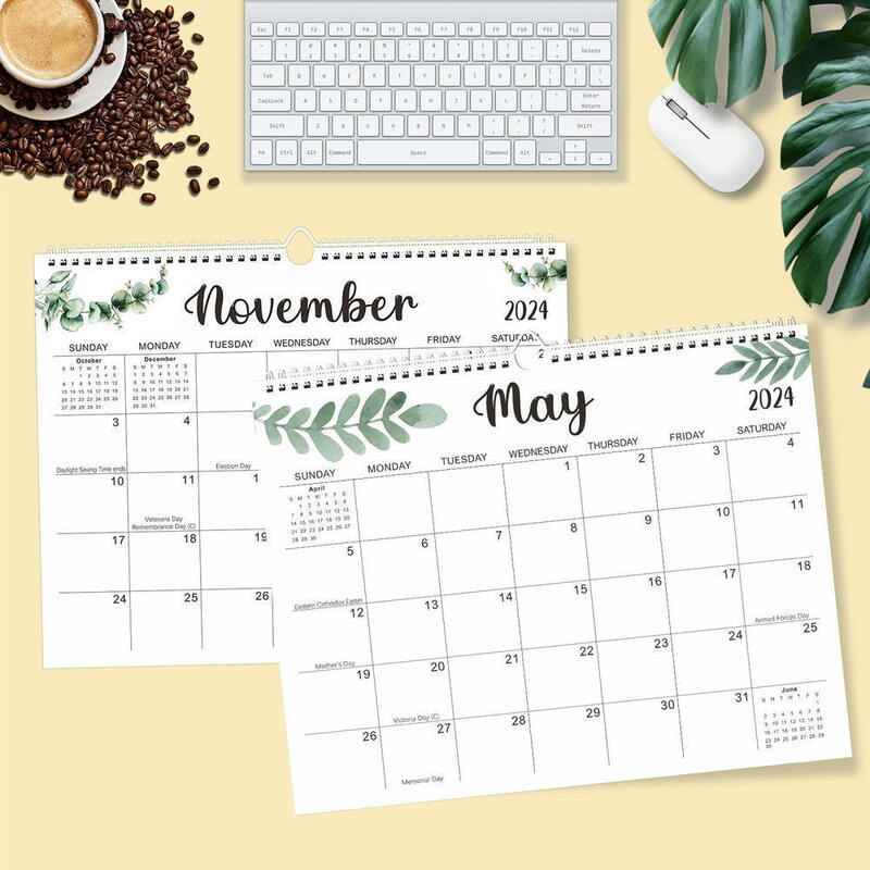 Calendário de parede com grandes páginas mensais, Desk Schedule, Home Office Planner, Nota Agenda Schedule, 2024.01-2025.06