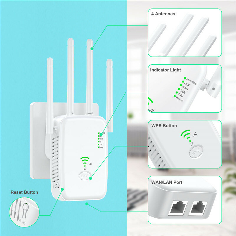 5Ghz Wifi Booster Repeater 1200Mbps Draadloze Wifi Extender 2.4G/5Ghz Netwerkversterker Router Lange Afstand Signaal Repeater