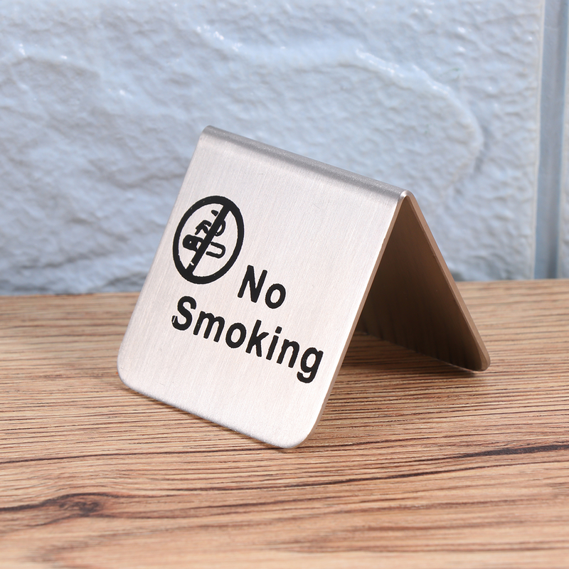 Stainless Steel No Smoking Table Tent Sign Double Side Free Standing No Smoking Sign for Office Hotel (English/Black Circle)