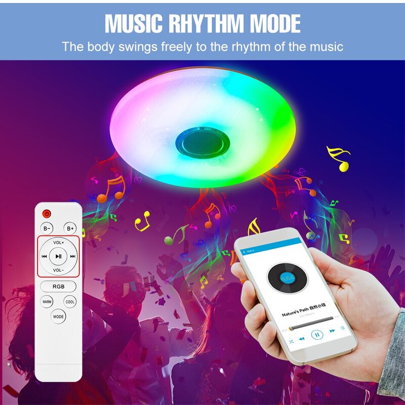 모던 RGB 디밍 홈 조명 앱 블루투스 음악 조명, 스마트 천장 조명, 리모컨 AC220V, 42W, 60W