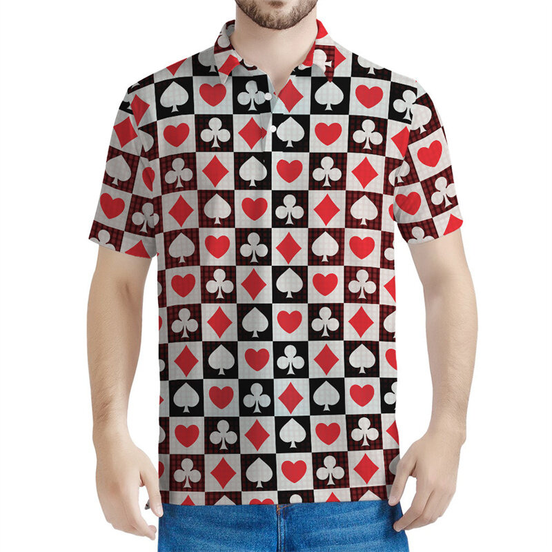 Футболка-поло мужская с 3D-принтом игральных карт, рубашка с графическим принтом в стиле ретро, женские топы, летняя повседневная свободная футболка с коротким рукавом