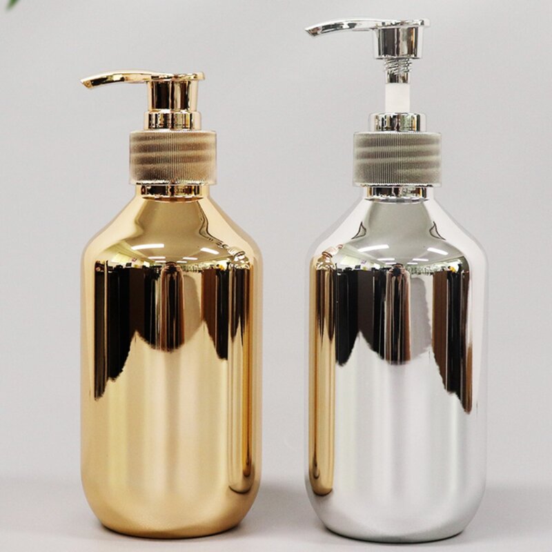 Dispensadores de jabón líquido de cocina a prueba de óxido, botella de champú de baño, de plástico cromado dorado
