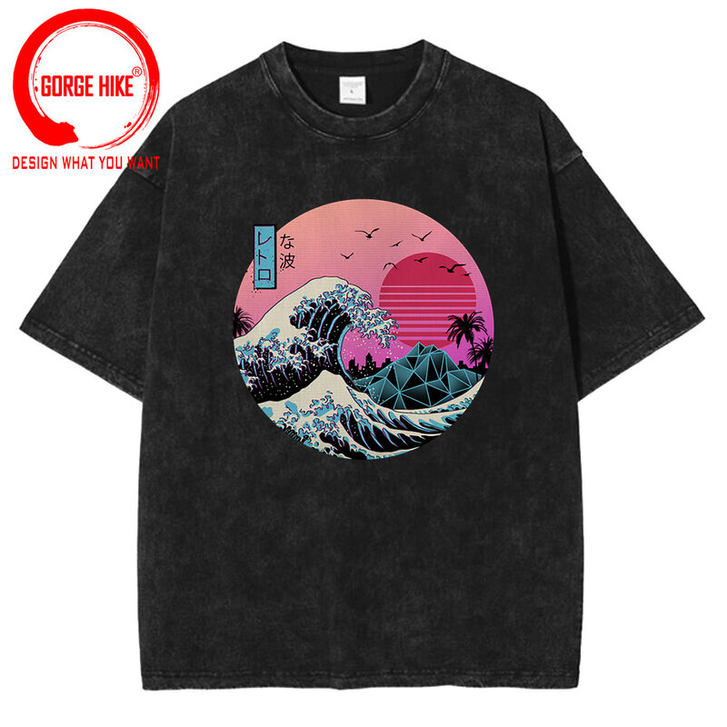 Kanagawa-Camiseta japonesa de La Gran Ola para hombre, camisetas Vintage de manga corta de algodón lavado, camisetas de moda para hombre 2023
