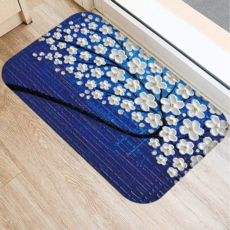 Flower and Tree Print Carpet Oil Painting Style Rug for Bathroom Bedroom Living Room Entrance Doormat Decor Non Slip Floor Mat