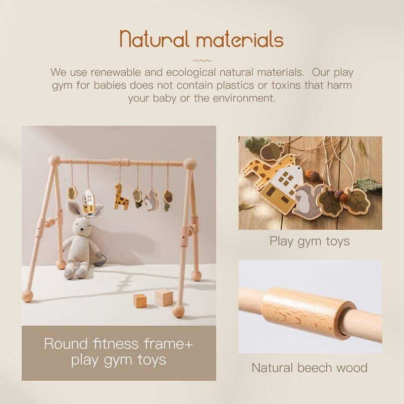 Nieuw Product Hanger Houten Spellen Gym Mobiele Pasgeboren Sensorische Structuur Rotan Bijtringen Baby Speelgoed Geschenken Kinderwagen Accessoires