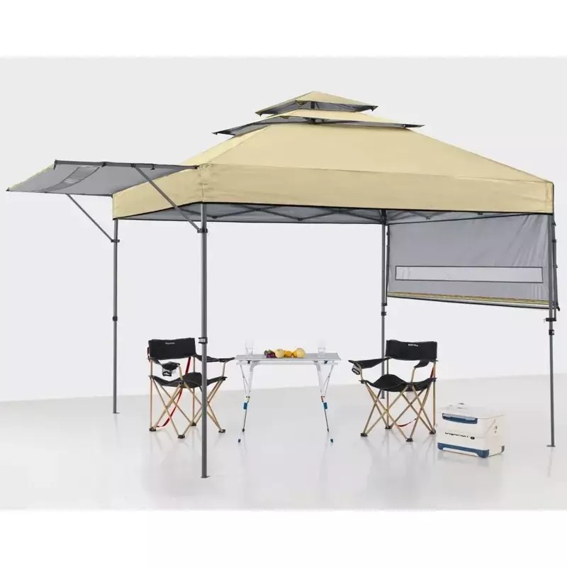 Pop Up Gazebo Canopy 3-Tier Instant Canopy With Adjustable Dual Half Awnings Garden Beige Freight Free Camping Supplies Tents