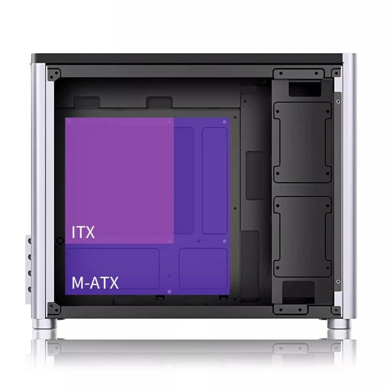 D30 casing M-ATX ATX aluminium, sarung komputer mini perak 240 pendingin air sisi ganda kaca transparan