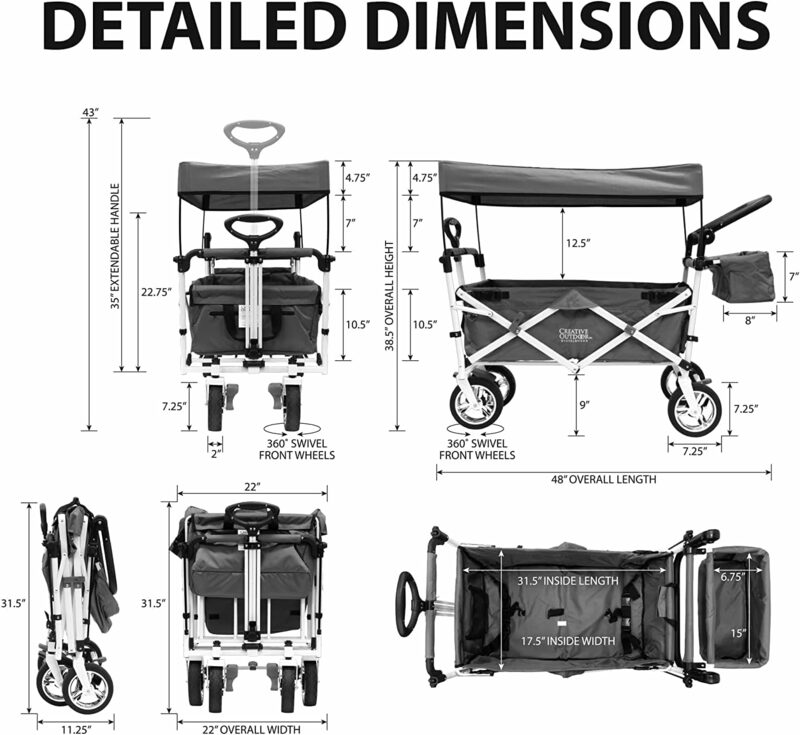 Creative Outdoor Distributor Push and Pull Double Stroller for Toddlers & Kids with Removable Canopy and Seat Belt Harnesses