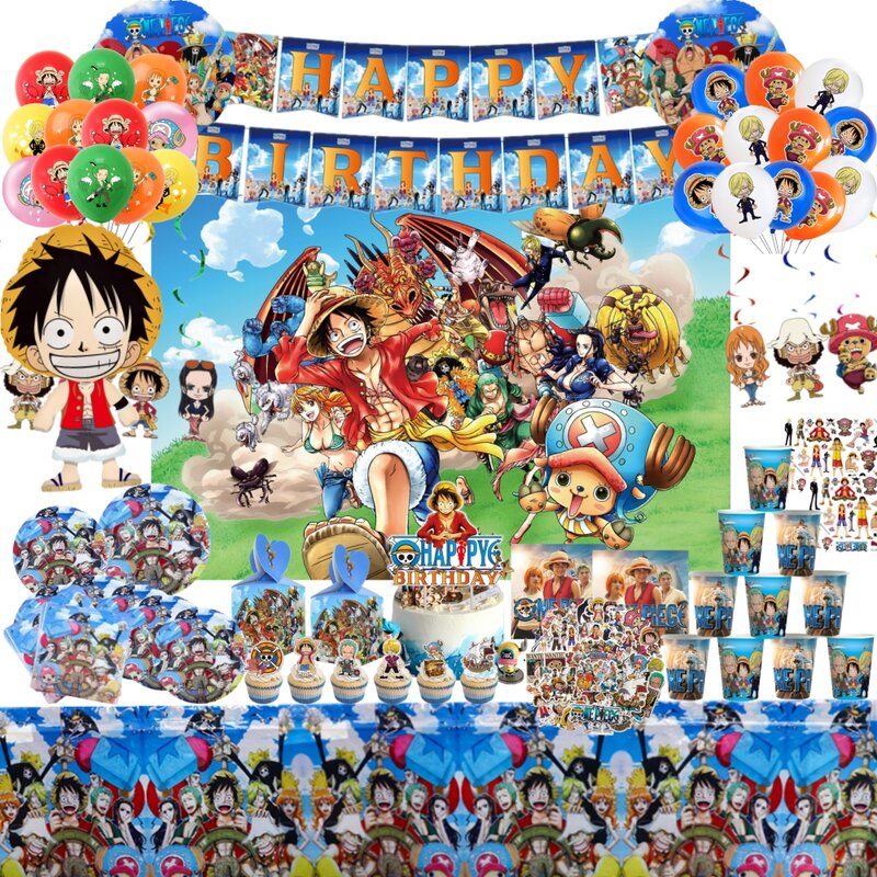 Decorazione di compleanno di un pezzo Anime rufy Zoro palloncini stoviglie bandiera cappello fondali Baby Shower forniture per feste per bambini giocattolo regalo