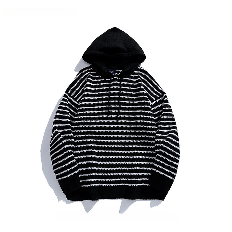 Men/Women Contrast Color Striped Hooded Sweaters Spring Autumn Japanese Style Loose Casual Daily Versatile Knitted Pullover Tops