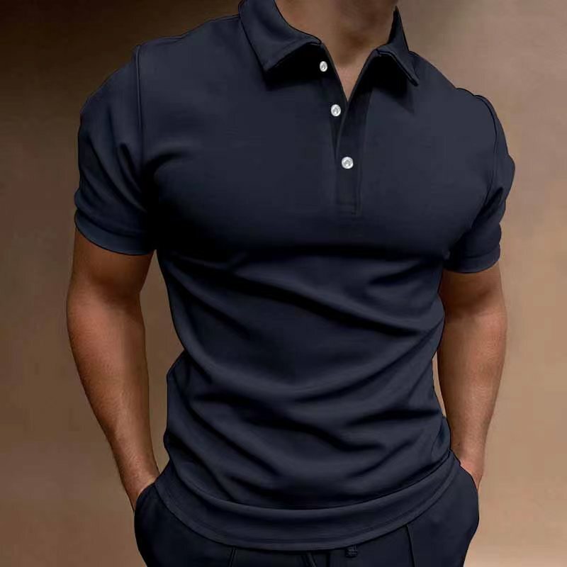 Camisa polo de botão de manga curta com gola virada para baixo masculina, cor sólida, streetwear casual, tops masculinos, verão, novo, 2023