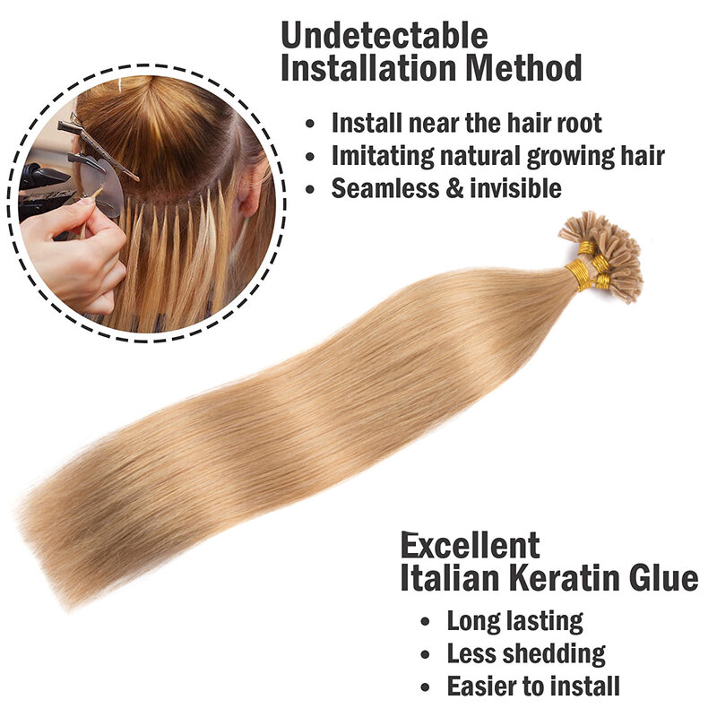 Straight Nail U Tip Hair Extensions Keratin Capsules Human Fusion Hair Brazilian Remy Human Natural Hair Extensions Blond Color