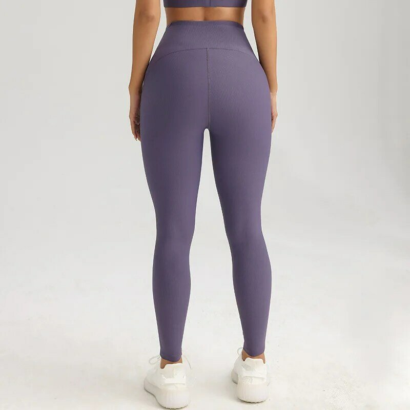 Женские спортивные Леггинсы в рубчик, штаны для йоги, обтягивающие штаны для бега и подтяжки бедер, тренировочные штаны для контроля живота, текстурированные фитнес-трико для тренажерного зала