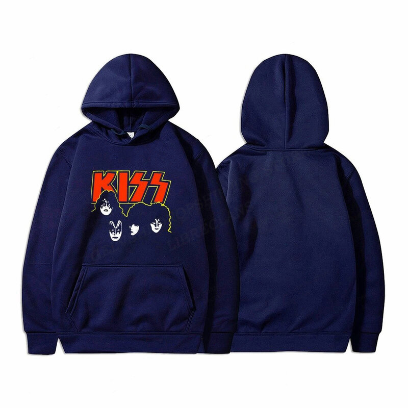 Music Rock Band Kiss Hoodies Print Hoodie Men's and Women's Fashion Simple Long sleeved Pullover Street Trend Large Sweatshirt