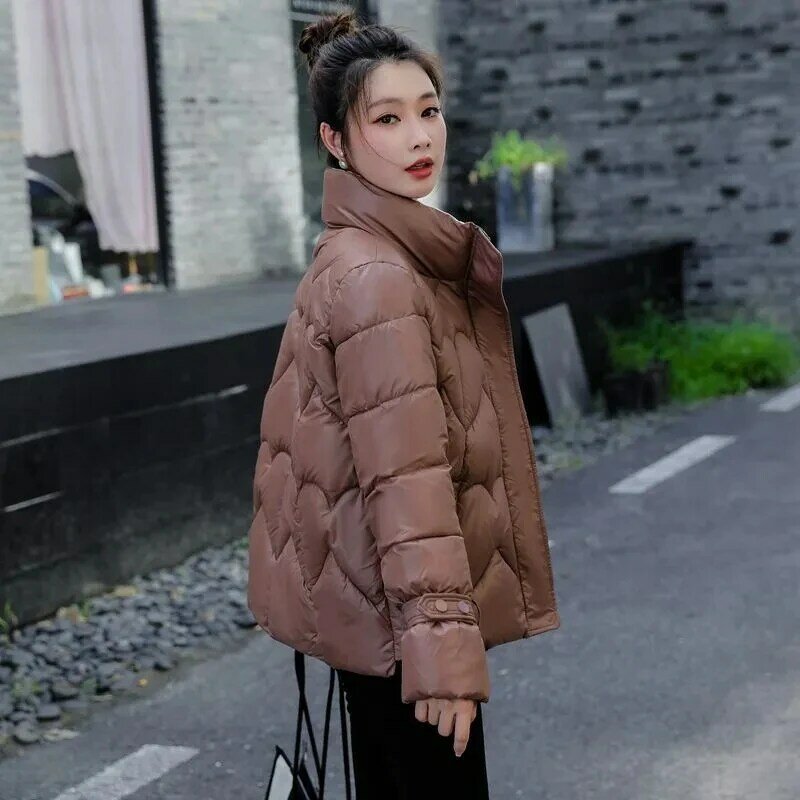 Модное зимнее пуховое хлопковое пальто 2023, Корейская Свободная Женская короткая хлопковая куртка с воротником-стойкой, теплая парка, повседневная женская верхняя одежда