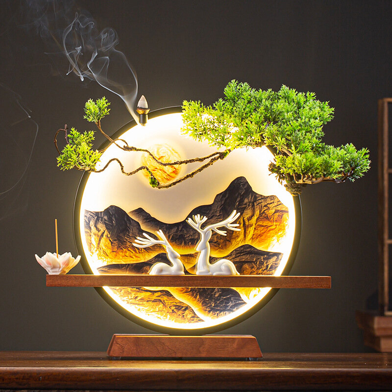 Lampe décorative en céramique de style chinois pour meuble TV, artefact de porche, lumière d'armoire, décor d'anneau, paire de cerf, étude de salon, E27, nouveau