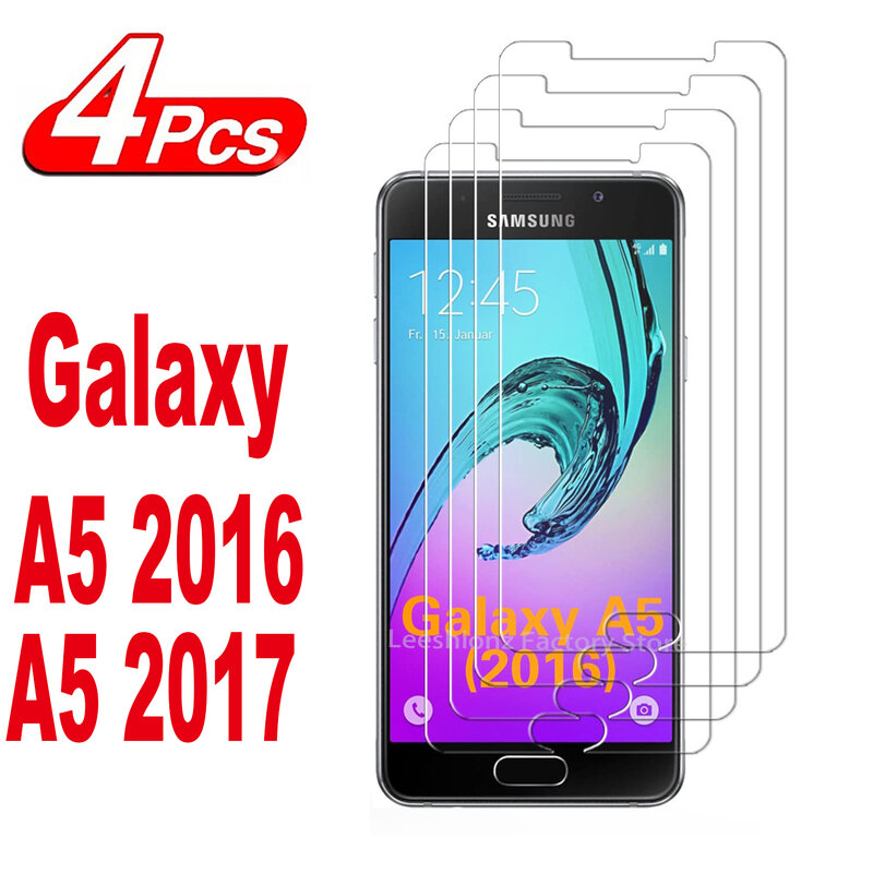 Kaca pelindung layar untuk Samsung Galaxy A5, 2/4 buah 2016 2017 A510 A520 Film kaca Tempered