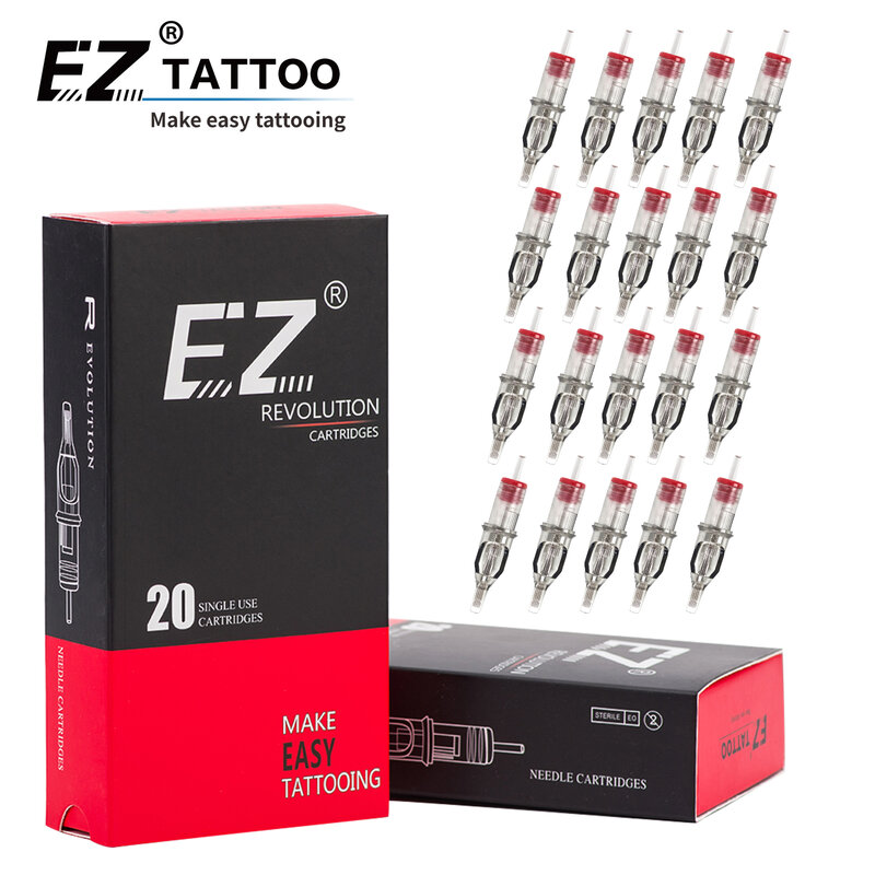 EZ Revolution-Cartouche de tatouage pour machine à tatouer, longue, conique, incurvée, magnum, pour alimentation éloignée, 20 pièces, #12 (0.35mm) #10 (0.30)
