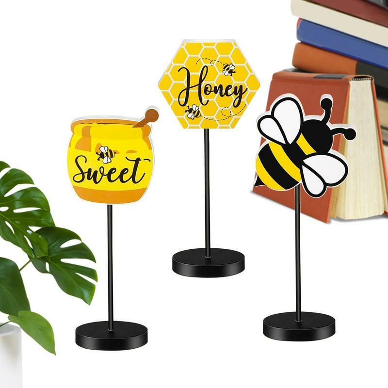 Bee Table Sign 3 Pieces Honeycombs Centerpiece Rustic Bee Standing Table Centerpiece Farmhouse Bee Festival Wooden For Party