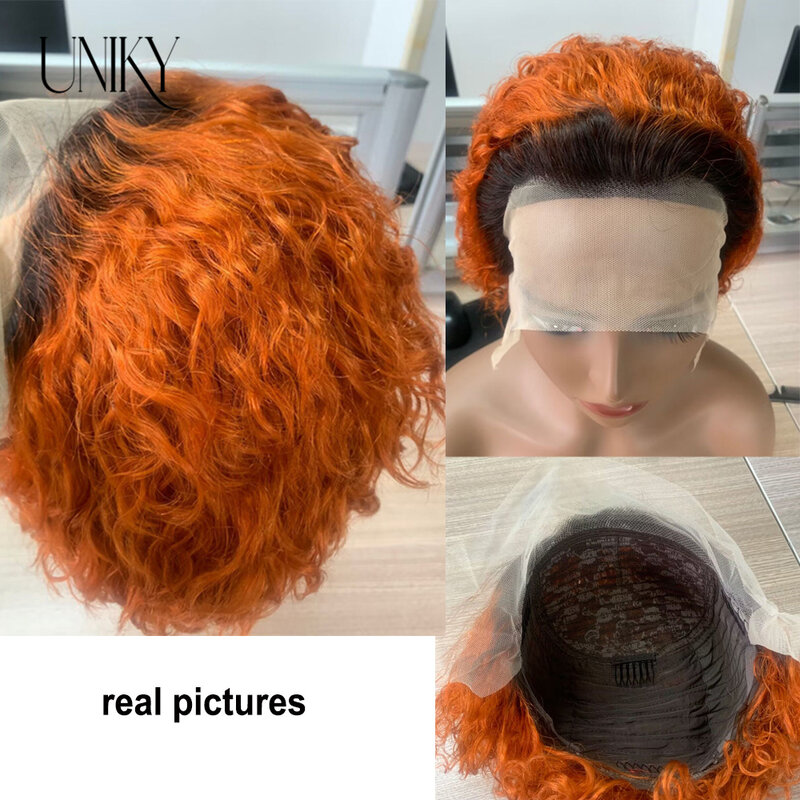 Parrucca marrone Ombre Pixie Cut parrucche corte Bob ricci capelli umani perruque bresillienne 99J borgogna 1b/parrucca onda profonda acqua zenzero arancione