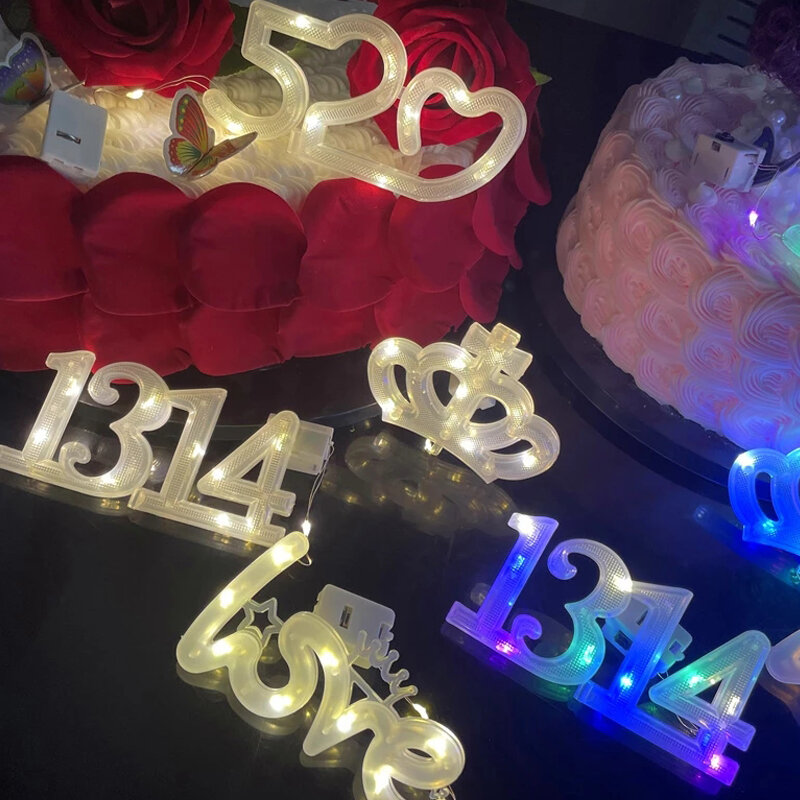 Luz decorativa amor coroa 1314 luz corda buquê luz decoração aniversário casamento bolo caixa de presente decoração