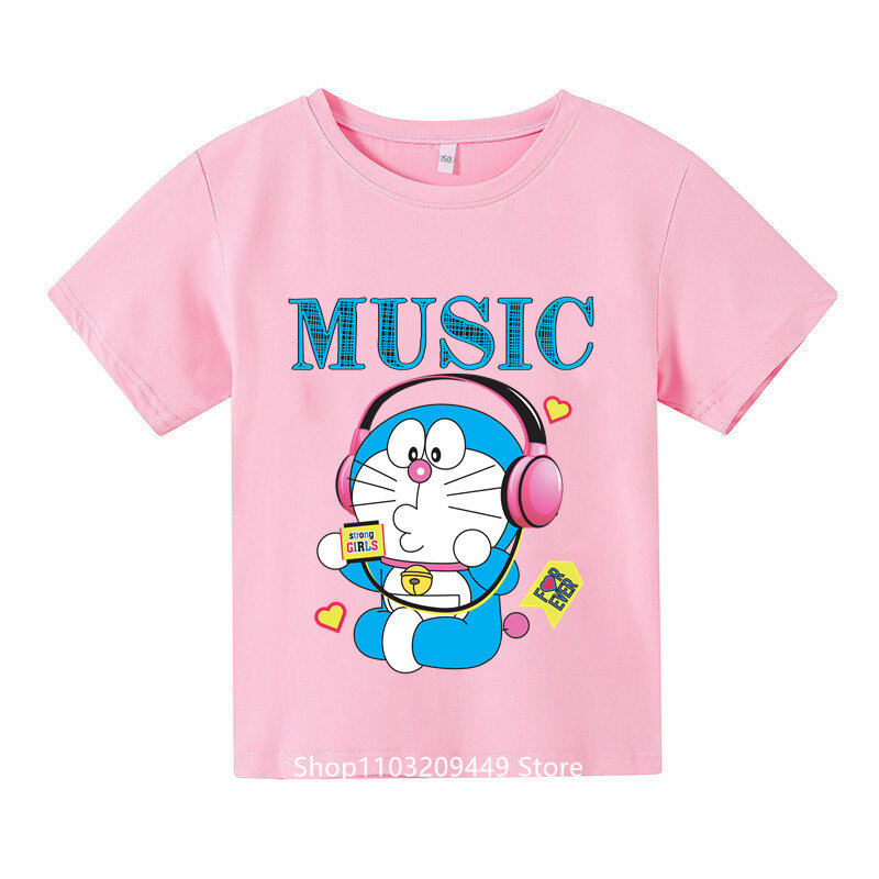 T-shirt lengan pendek anak-anak, Anime Doraemon A Dream atasan bercetak kartun Doraemon A Dream berpola
