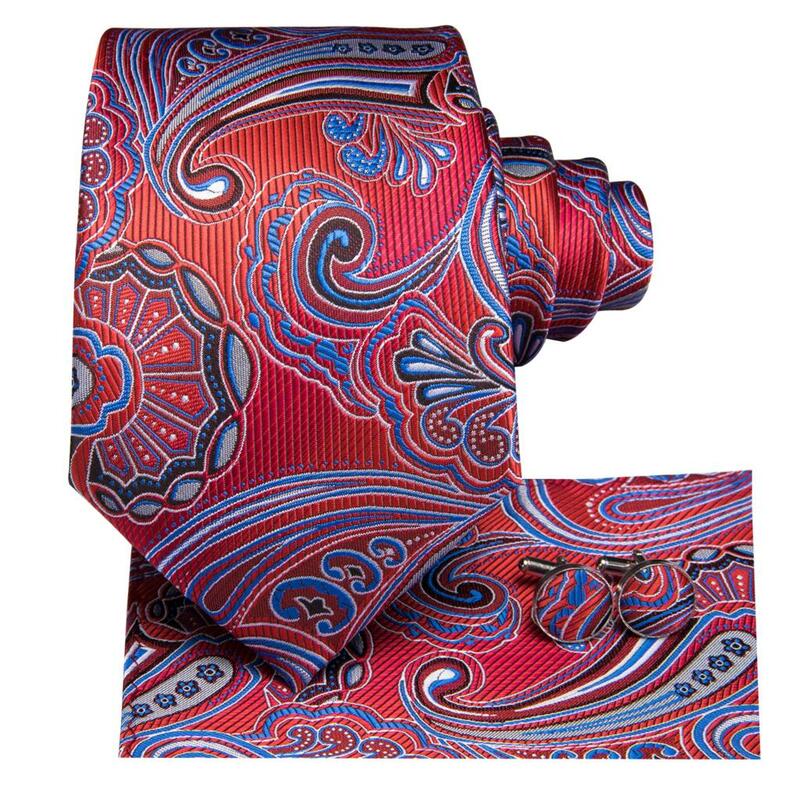 Blue Burgundy Paisley 2023 New Elegant Mens Tie Gentlemen Luxury Brand Necktie For Men Business Handky Cufflinks Hi-Tie Designer