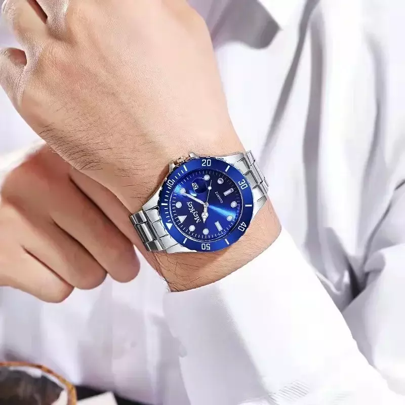 Wysokiej jakości moda wysokie formalne jakości męskie luksusowe marki pasek stalowy zegarek kwarcowy męski zielony klasyczny ekskluzywny zegarek Retro