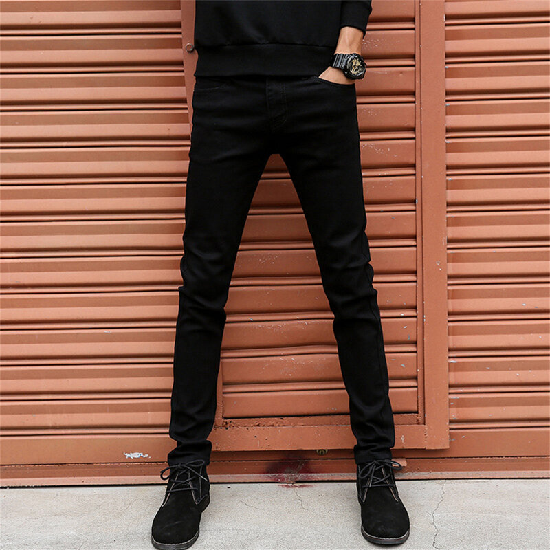 Czarne markowe męskie jeansy ze streczem 2022 wiosenne letnie nowe biznesowe dorywczo luźne proste spodnie jeansowe męskie jesienne obcisłe spodnie