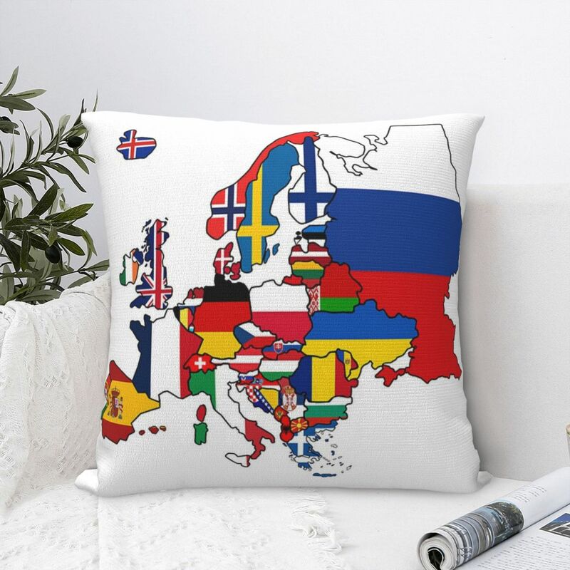 Funda de almohada cuadrada con mapa de la bandera de Europa, cojín de poliéster con cremallera, cojín decorativo, almohada cómoda para el sofá del hogar