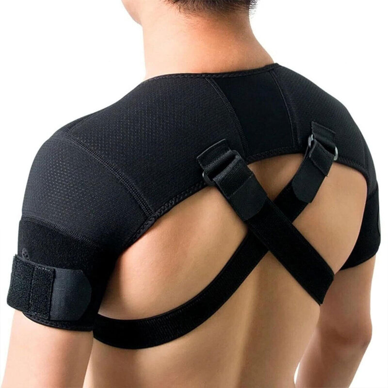 Cinturón de soporte de hombro deportivo doble ajustable, correa de compresión cruzada, alivio del dolor de espalda, vendaje Doble