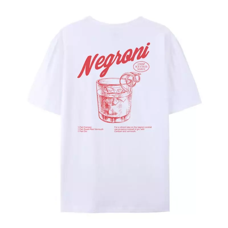 Negroni Vrouwen Rug Print Retro Stijl T-Shirts Cocktail Drinken T-Shirt Harajuku Streetwear Grafische T-Shirts Unisex Vintage Kleding