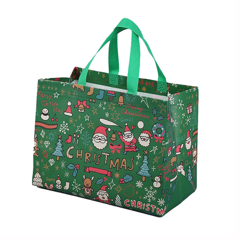 عيد الميلاد قابلة لإعادة الاستخدام كيس بقالة غير المنسوجة حقيبة يد سانتا كلوز ثلج للطي حقيبة التخزين مع مقبض هدية حقيبة الحاضر