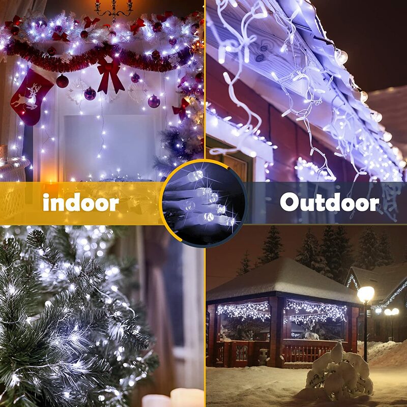LED Icicle String Lights para decoração de Natal, guirlanda de rua na casa, 8 modos, ao ar livre, ano novo, 4m, 20m