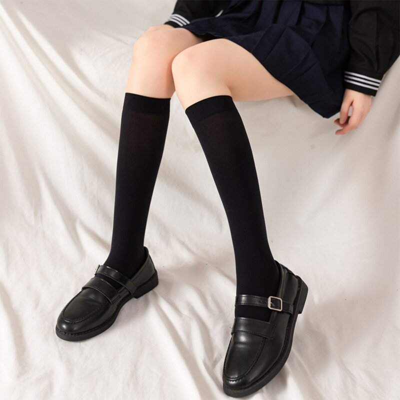 Mulheres adolescentes meninas cor sólida coxa meias altas simples simples clássico veludo fino estudante da escola curto