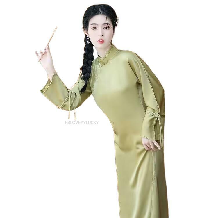 Chiński styl sukienka Vintage tradycyjna satynowa suknia w stylu Qipao Qipao elegancka sukienka imprezowa orientalna Qipao elegancka sukienka do tańca ludowego