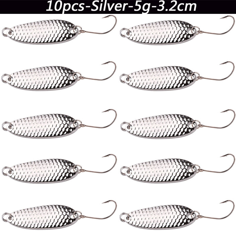 Señuelos de Metal de 10 piezas, cebo giratorio de 1,5g, 2,5g, 3,5g, 5g, Mini cuchara de Pesca para trucha, perca, Lucio, salmón