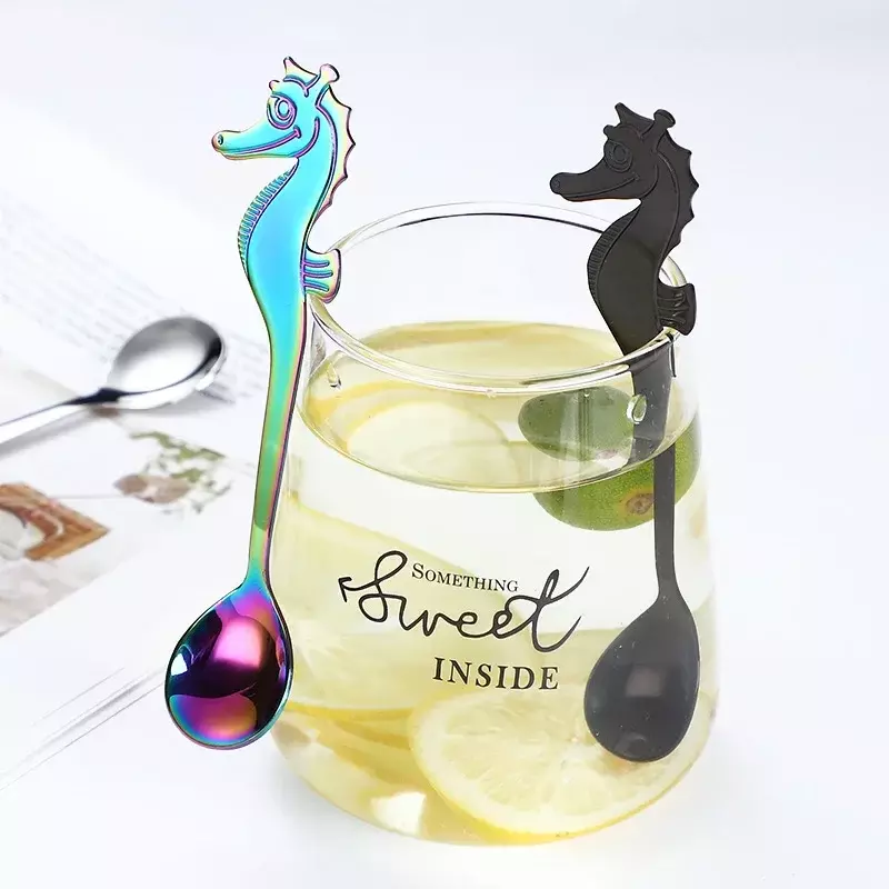 Camping Durable Fruit Spoon European Style Coffee Spoon Sea Horse Shape Polished Parties Events Dessert Spoon