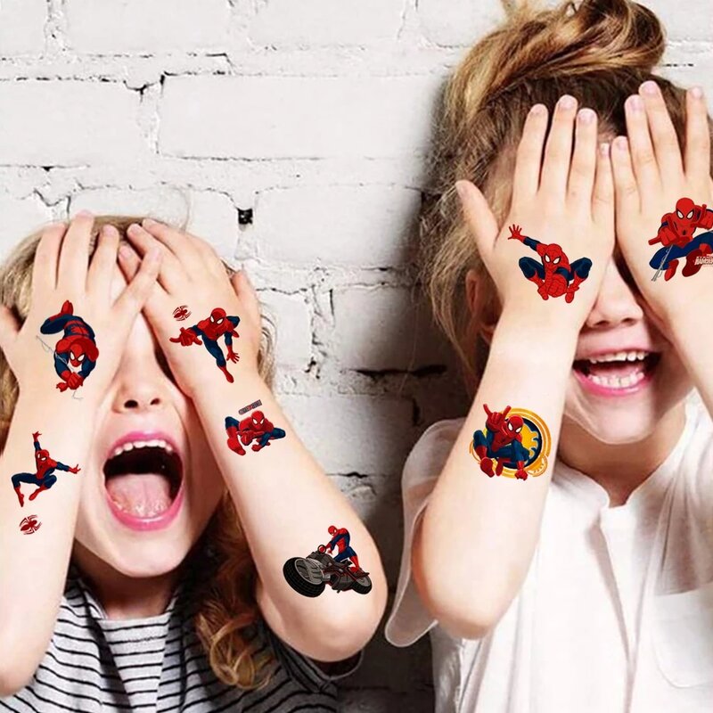 Marvel Spiderman Tattoo Sticker Action Figure Anime Iron Man Avengers adesivo tatuaggio impermeabile per ragazzi giocattoli regalo di compleanno per bambini