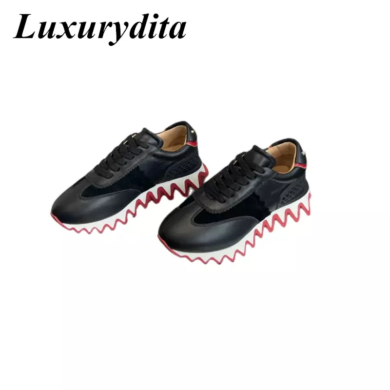 Luxurydita รองเท้าผ้าใบหนังแท้สำหรับผู้ชายดีไซน์เนอร์ลำลอง, รองเท้าเทนนิสผู้หญิงที่หรูหราพื้นรองเท้าเทนนิสขนาด35-47 unisex แฟชั่น HJ1160